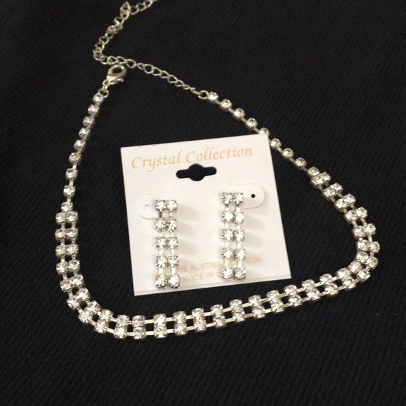 Rhinestone Choker and pierced earrings set - Picture 1 of 1